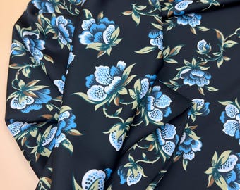 Bunt Blumen Satin-Viskose Meterware, Weicher Nähstoff für Kleider Blusen und Röcke, (150 cm / 59"), 190 gsm