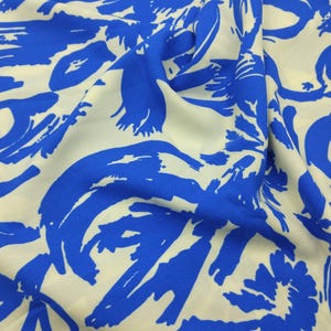 Blue White Abstract Viscose Cotton Fabric for Dresses, Dress Fabric for Blouses, Blouse Fabric for Skirts, Skirt Fabric Drapey Soft (150x100