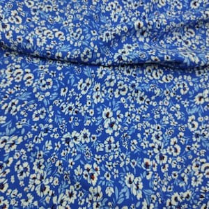 Blue Floral Viscose Cotton Fabric for Dresses, Dress Fabric for Blouses, Blouse Fabric for Skirts, Skirt Fabric Drapey Soft (150x100 cm)