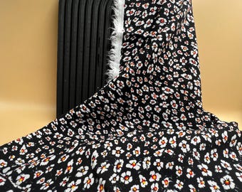 Black Floral Viscose Fabric by the Yard, Soft Lightweight Dress and Blouse Fabric, (150 cm / 59") Wide