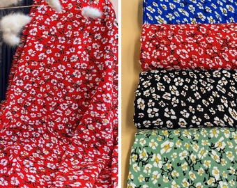 Floral cotton viscose fabric by the yard, lightweight printed viscose for dresses skirts blouses, breathable sewing fabric 150 cm wide