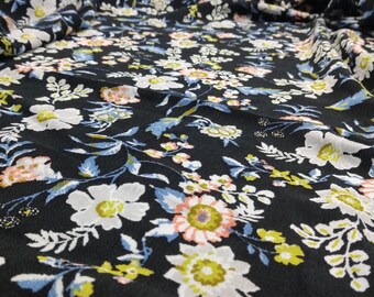 Floral Crinkle Viscose Cotton Fabric by the Yard, Lightweight Drapey Dress Fabric, (140 cm / 55") Wide