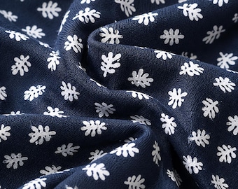 Navy Mini Leaf Viscose Cotton Fabric by the Yard, Rayon Dressmaking Fabric, (150 cm / 59") Wide, Premium Bursa Quality