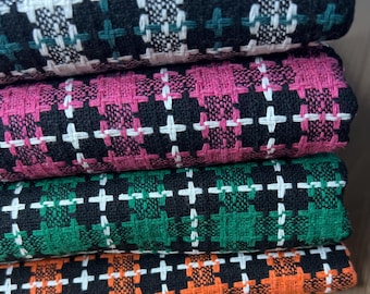 Plaid tweed fabric by the yard – soft 100% cotton textured material for dresses 150 cm