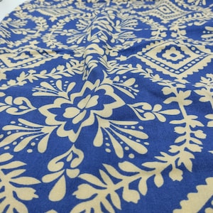 Navy Floral Cotton Viscose Fabric by the Yard – Soft Lightweight Drapey Material for Dresses, Blouses, Skirts | 59x39 in (150x100 cm)