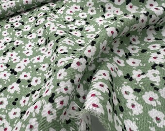 Green Daisy Print Viscose Fabric by the Yard, Soft Drapey Floral Dress Fabric, (150 cm / 59") Wide, Sold by the Meter