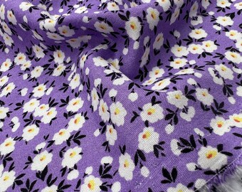 Lilac Floral Viscose Cotton Fabric by the Yard, Lightweight Summer Dress Fabric, (150 cm / 59") Wide