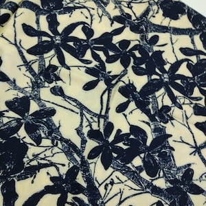 Navy Floral Cotton Viscose Fabric by the Yard – Lightweight Drapey Material for Dressmaking, Blouses, Skirts, Kimonos |59x39 in (150x100 cm)