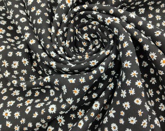 Black Floral Cotton Viscose Fabric by the Yard, Soft Drapey Dress and Blouse Fabric, (150 cm / 59") Wide