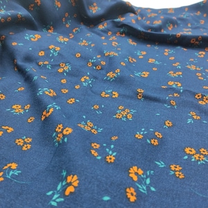 Navy Floral Cotton Viscose Fabric – Soft Lightweight Material for Dresses, Blouses, Skirts & Sewing Projects | 59x39 in (150x100 cm)