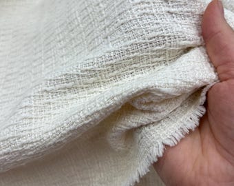 Ecru Cotton Tweed Fabric by the Yard, 100% Cotton Winter Textured Jacket Fabric, (140 cm / 55") Wide