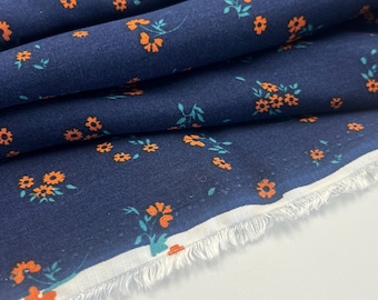 Navy Floral Cotton Viscose Fabric by the Yard, Lightweight Breathable Sewing Fabric, (150 cm / 59") Wide