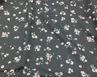 Black Pink Floral Viscose Cotton Fabric by the Yard, Lightweight Soft Dress Fabric, (150 cm / 59") Wide