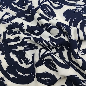 Navy Beige Abstract Viscose Cotton Fabric for Dresses, Dress Fabric for Blouses, Blouse Fabric for Skirts, Skirt Fabric Drapey Soft (150x100