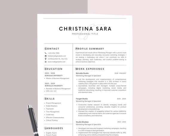 ATS Resume Template: Modern CV Design for Word, Pages, Google Docs