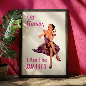 Drama Queen, Sarcastic Quote Poster, pin-up illustration, 50's pin up art, Retro pin up girl art, Digital Download, pin up wall art, pin up