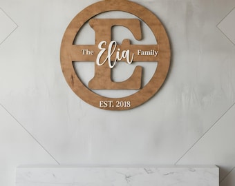Custom Family Name Wood Sign, Raised Acrylic Monogram Wall Decor, Established Date Home Accent