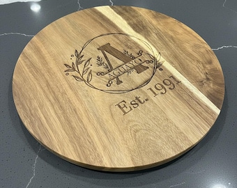 Personalized Acacia Lazy Susan: Custom Engraved Rotating Serving Tray