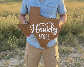Howdy Y’all Sign Texas Wood Door Hanger Southern Farmhouse Porch Decor