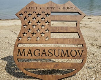 Custom Wooden Police Badge, Personalized Officer Name Sign, Law Enforcement Wall Decor Gift