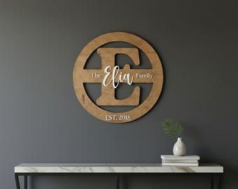Personalized Family Name Sign, Raised Acrylic Lettering Wood Monogram Wall Decor