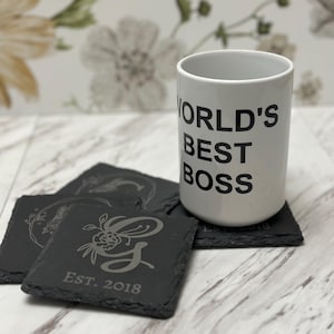 Custom Engraved Slate Coasters - Personalized Family Name & Date - 4x4” Stone Drink Coasters