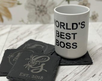 Custom Engraved Slate Coasters - Personalized Family Name & Date - 4x4” Stone Drink Coasters