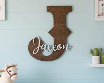 Custom Family Initial Sign Wooden Letter with Name Entryway Decor