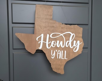 Howdy Y’all Texas Sign Rustic Wooden Door Hanger Southern Home Decor Gift