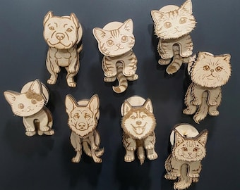 Custom Wooden Pet Magnet | Laser Engraved Dog Cat Portrait Fidget Toy