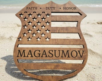 Custom Engraved Wood Police Badge Sign, Personalized Law Enforcement Gift