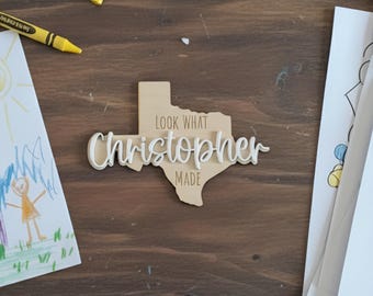 Texas Shaped Kids Art Magnet Custom Name Fridge Sign