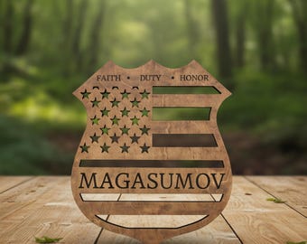 Custom Police Badge Wood Sign, Personalized Officer Name and Badge Number, Law Enforcement Gift