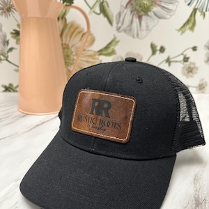Custom Leatherette Patch Hat- Adhesive Backing - Rectangle or Oval - Hat color options available