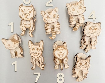 Custom Wooden Pet Magnet | Laser Engraved Dog Cat Portrait Fidget Toy