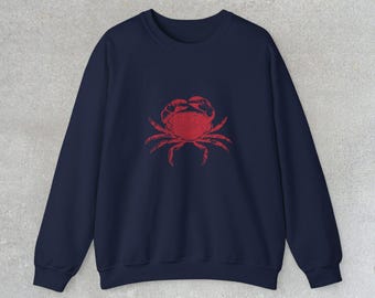Sudadera vintage con cuello redondo de cangrejo, estética de pescador, regalo para amantes del océano, estilo costero, sudadera con cangrejo, sudadera náutica, recuerdo de la costa este
