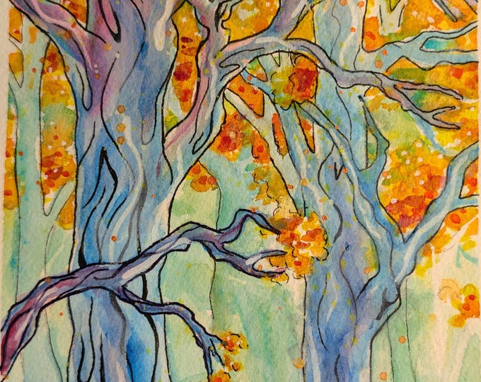 Original watercolor -  Autumn Forrest 11"x 6"