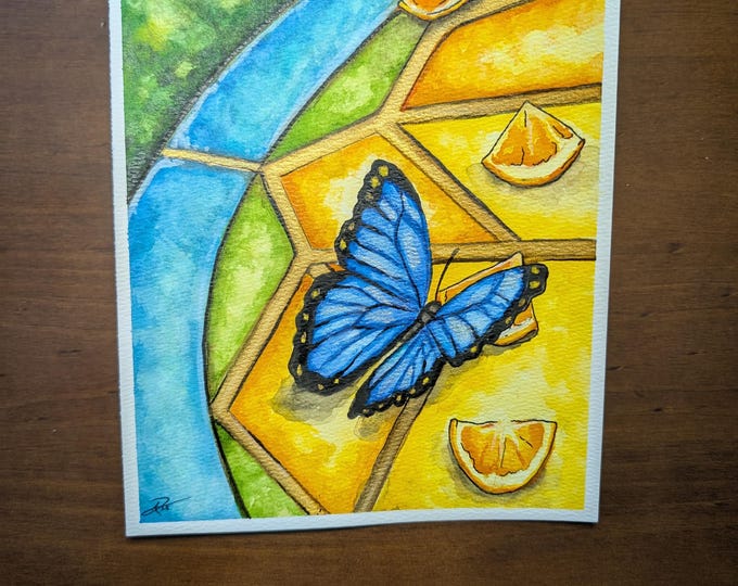 Original watercolor - Blue Butterfly 9.25"x17.5"