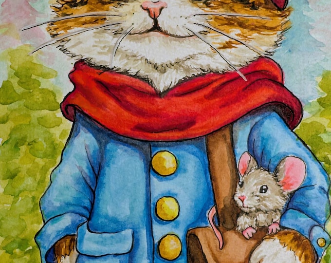 Original watercolor -  Kitty and Friend 11"x 6.5"