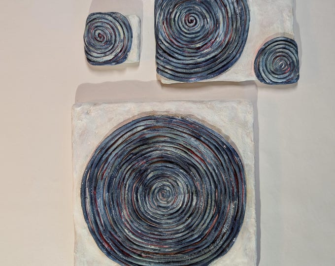 Sculpted Blue Circle Oil Painting on Canvas