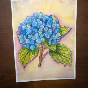 Acuarela original - Flores azules 23 x 30 cm