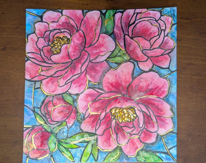 Original watercolor - Stainless Peonies 7.75"x8"