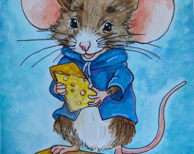 Original watercolor -  Happy Mouse  6"x 9"