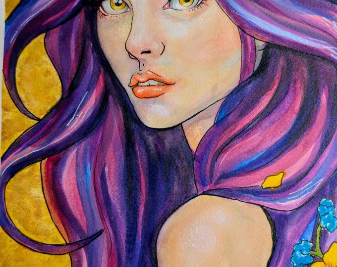 Original watercolor -  Purple Dreams 15"x 8.5"