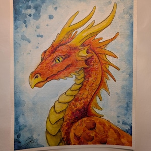 Acuarela original - Dragón Ámbar 8.5"x11"