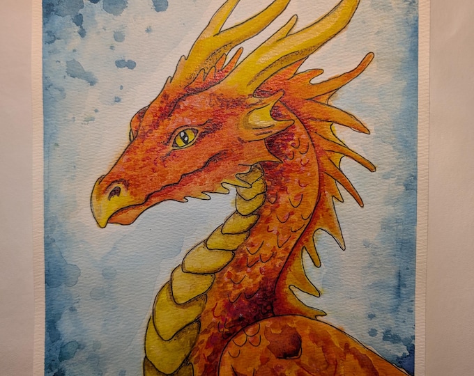 Original watercolor -Amber Dragon 8.5"x11"