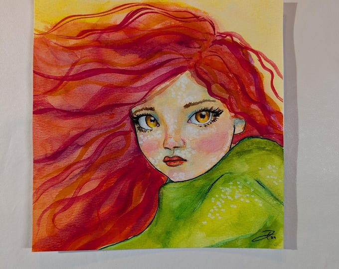 Original Watercolor-Amber Eyes 6.75"x6.75"