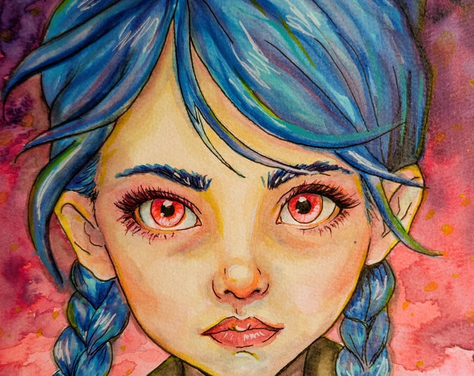 Original watercolor -  Little Jinx 11"x 8.5"