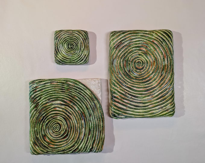 Sculpted Green Circle Oil Painting on Clay Canvas