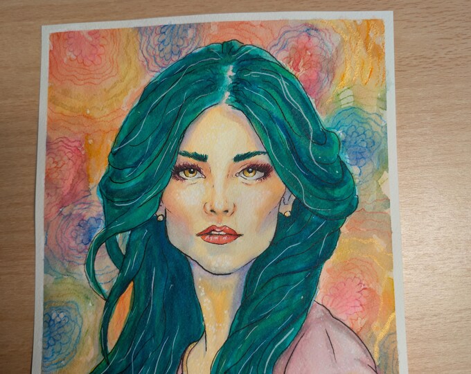 Original watercolor - Green Beauty 9.5"x 8"